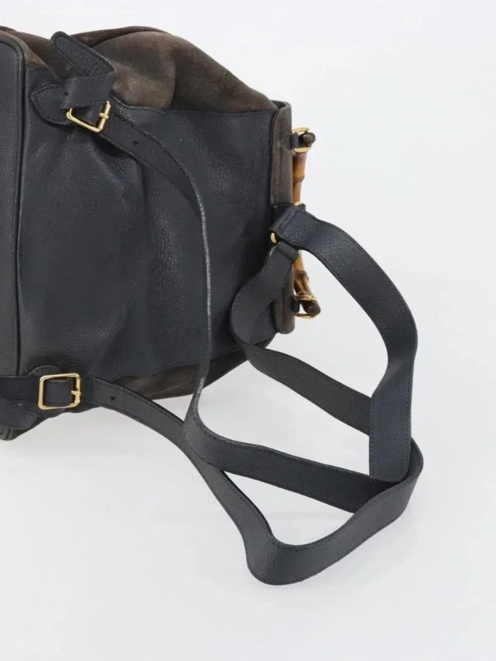 GUCCI Bamboo Backpack Suede Navy Gold 003 2058 0016 Auth 183957